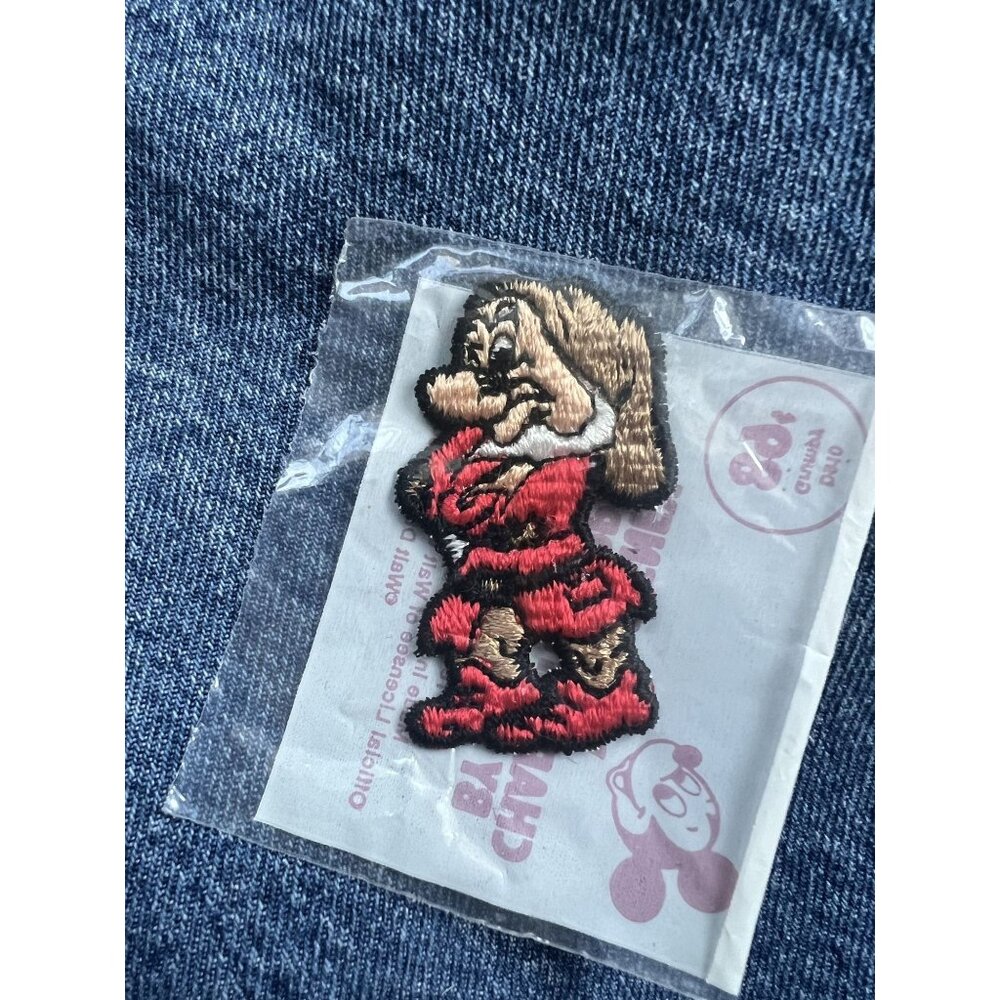 Vintage 1960s Walt Disney Streamline Grumpy Dwarf Embroidered Sew-On Patch NOS